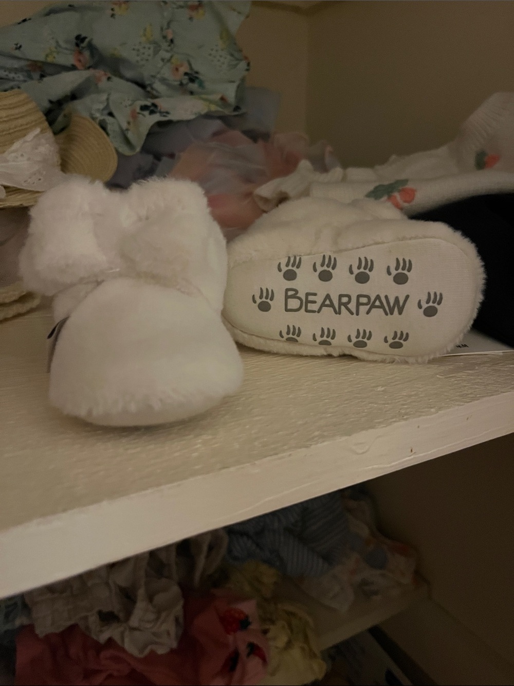 BearPaw Kids Cream Plush Booties with Fur Trim